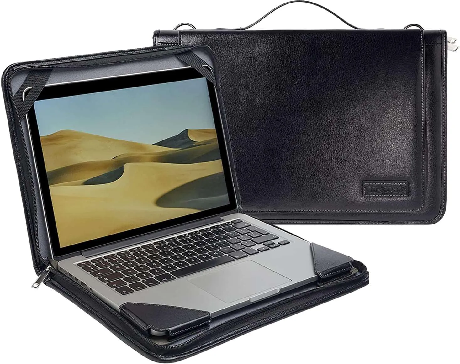 Black Leather Laptop Messenger Case - Compatible with HP Stream 14s-dq0508sa 14" Laptop