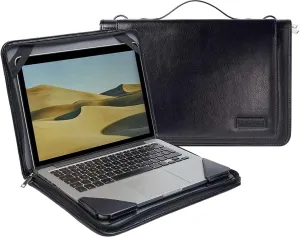 Black Leather Laptop Messenger Case - Compatible with HP Stream 14s-dq0508sa 14" Laptop