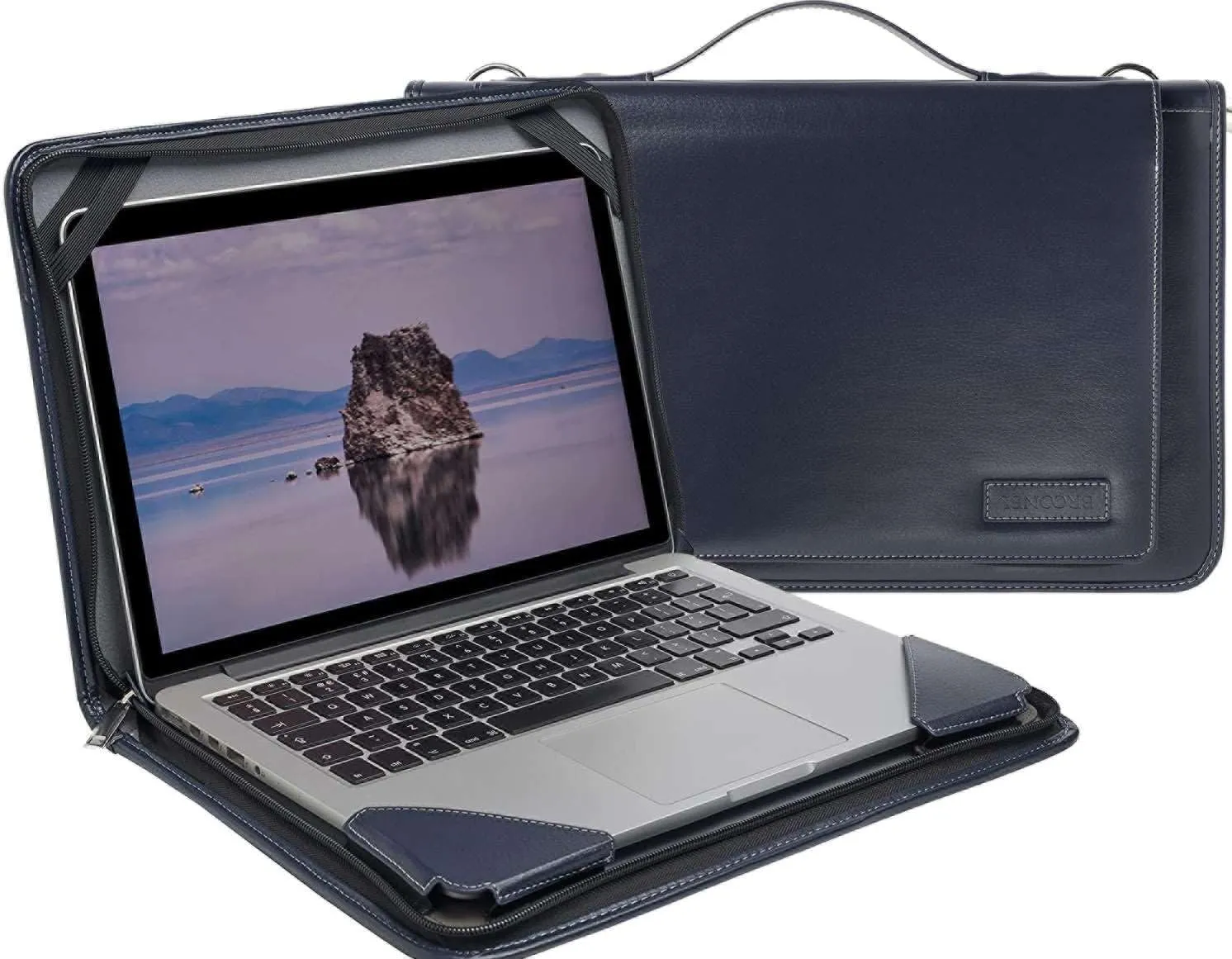 Blue Leather Laptop Messenger Case - Compatible with MSI Prestige 14 H - B13U 14" Laptop