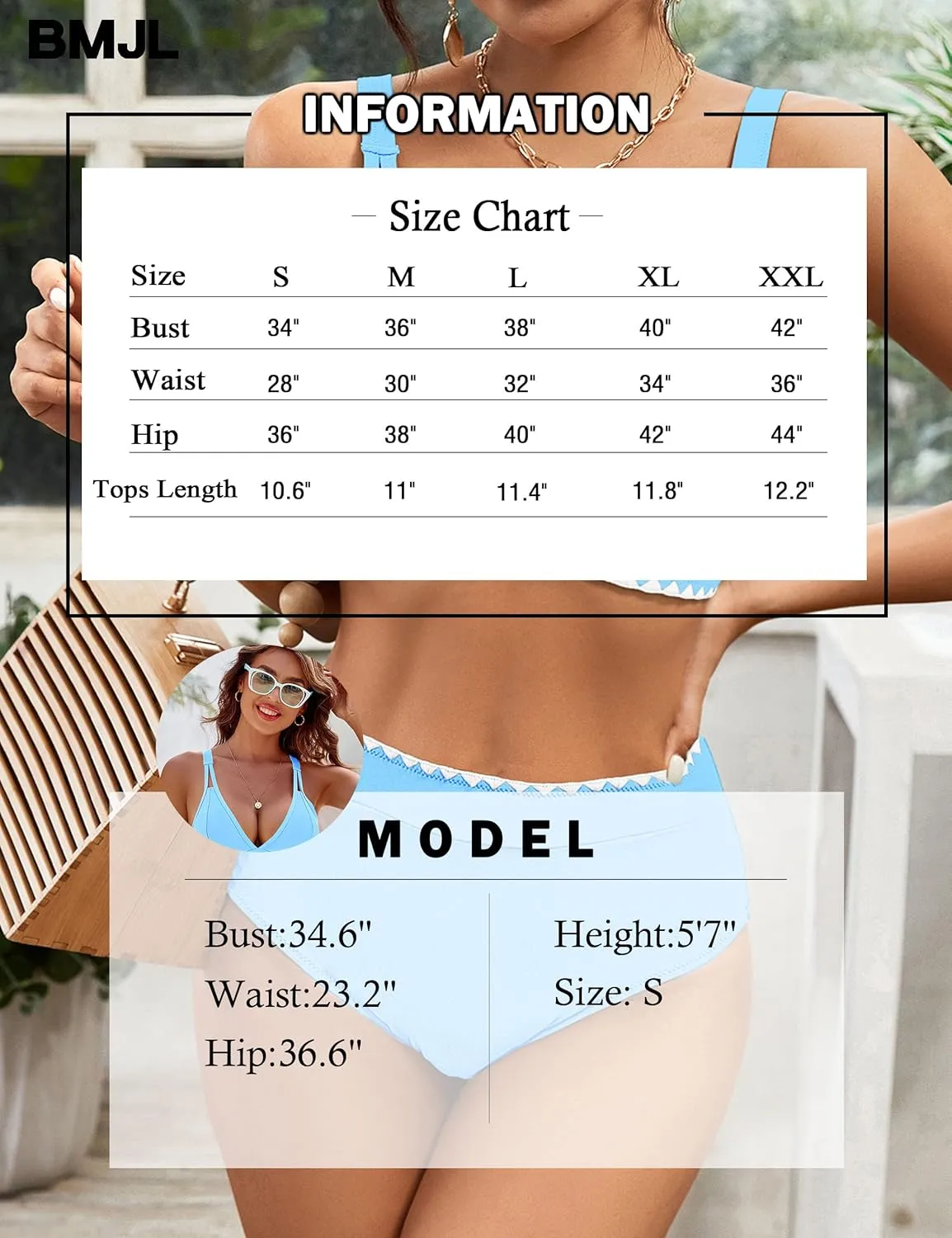 BMJL Women's Bikini Sets V Neck High Waisted Swimsuits Shell Stitched Cheeky Two Piece Bathing Suit