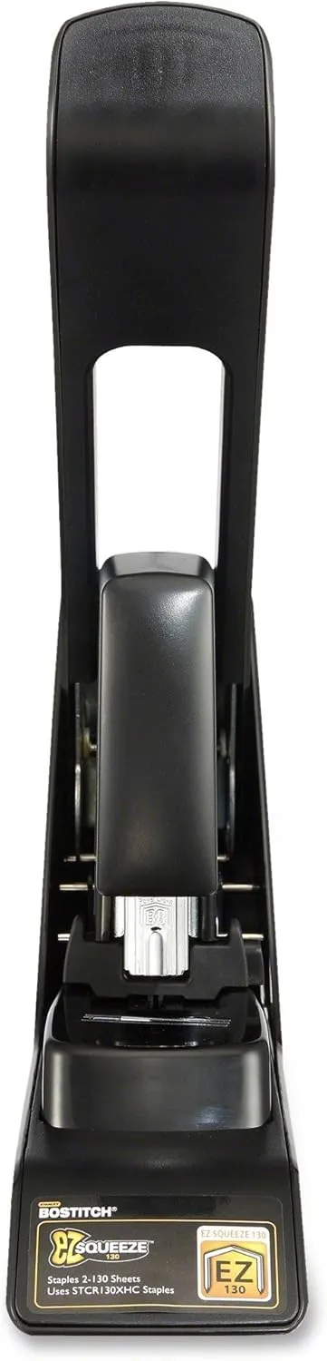 Bostitch EZ Squeeze 130 Sheet Flat Clinch Heavy Duty Stapler, Reduced Effort, Black (B8130)