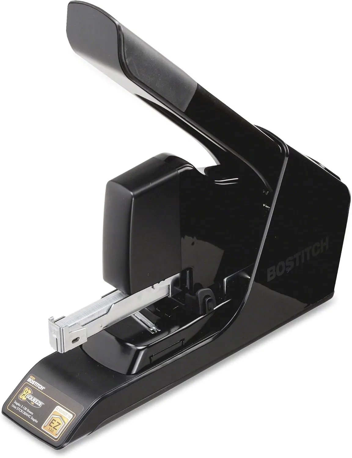Bostitch EZ Squeeze 130 Sheet Flat Clinch Heavy Duty Stapler, Reduced Effort, Black (B8130)