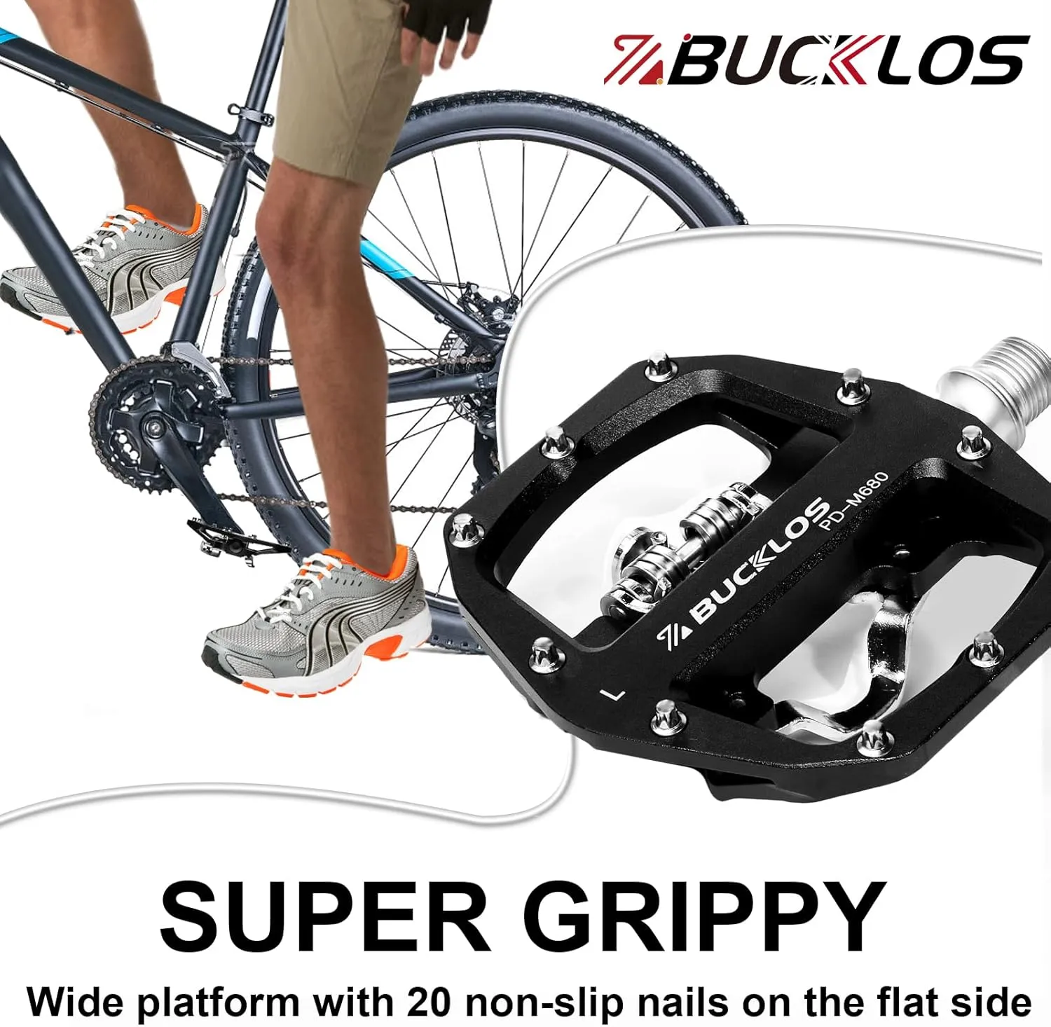 BUCKLOS SPD Pedals PD-M680 Mountain Bike Clip in SPD Flat Combo Dual Sided Pedals - Road Bike MTB Clipless Sealed Bearing Bicycle Clips Pedal Compatible with Shimano SPD Cleats (Black…
