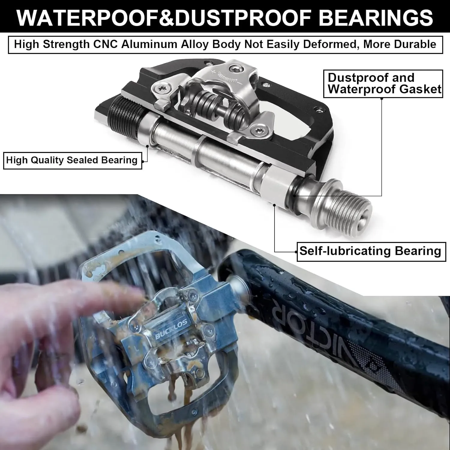 BUCKLOS SPD Pedals PD-M680 Mountain Bike Clip in SPD Flat Combo Dual Sided Pedals - Road Bike MTB Clipless Sealed Bearing Bicycle Clips Pedal Compatible with Shimano SPD Cleats (Black…
