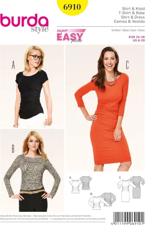 Burda Ladies Easy Sewing Pattern 6910 Figure Hugging Tops & Dress