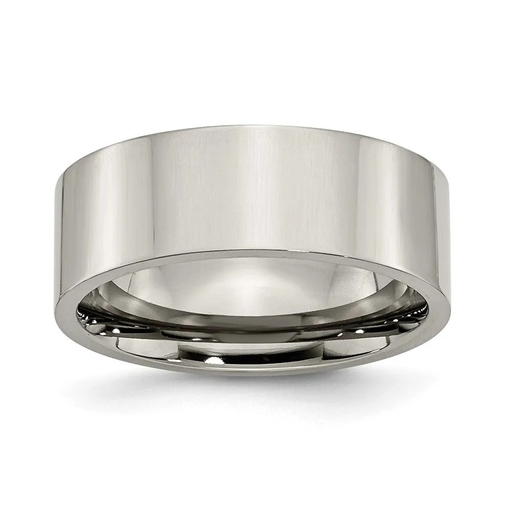 Buy Stylish 8mm Polished Titanium Flat Band Ring - High-Quality Design