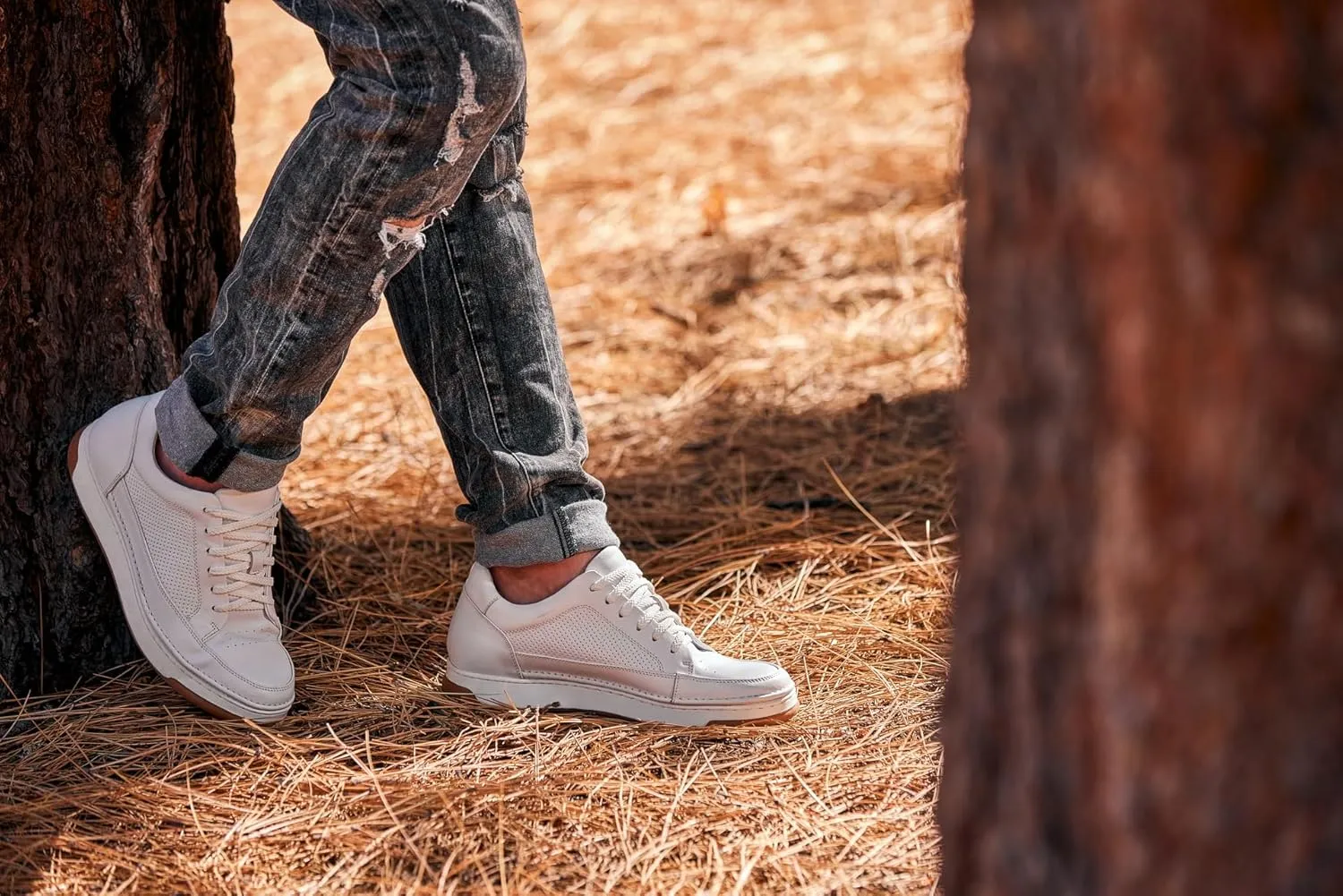 CALTO Men's Invisible Height Increasing Elevator Shoes - White/Off-White & Gum Sole Premium Leather Leather Lace-up Fashion Sneakers - 2.6 Inches Taller - Y7932 - Size 10 D(M) US