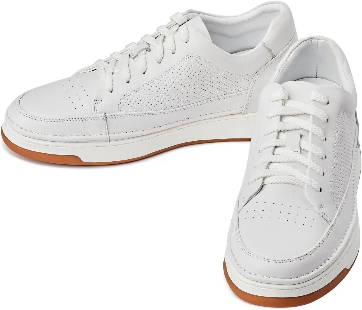 CALTO Men's Invisible Height Increasing Elevator Shoes - White/Off-White & Gum Sole Premium Leather Leather Lace-up Fashion Sneakers - 2.6 Inches Taller - Y7932 - Size 10 D(M) US
