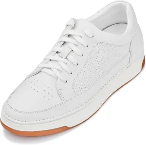 CALTO Men's Invisible Height Increasing Elevator Shoes - White/Off-White & Gum Sole Premium Leather Leather Lace-up Fashion Sneakers - 2.6 Inches Taller - Y7932 - Size 10 D(M) US