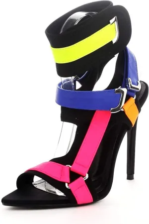 Cape Robbin Dive in Multi Neoprene Strappy Colorful High Heel Single Sole Sandal