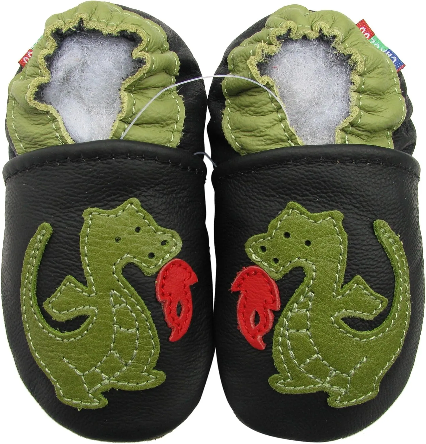Carozoo Slipper Leather Baby Shoes Socks Booties (fire dragon black,2_3y)