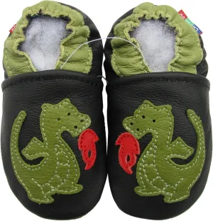 Carozoo Slipper Leather Baby Shoes Socks Booties (fire dragon black,2_3y)