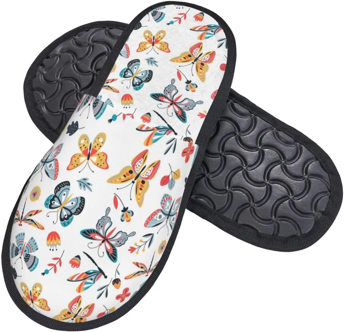 Cartoon Butterfly House Slippers for Women Men Winter Spa Slippers Indoor Soft Home Shoes Non Slip Memory Foam Slipper for Hotel Bedroom Travel