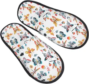 Cartoon Butterfly House Slippers for Women Men Winter Spa Slippers Indoor Soft Home Shoes Non Slip Memory Foam Slipper for Hotel Bedroom Travel