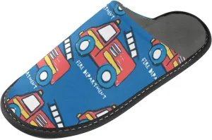 Cartoon Firetrucks Spa Slippers Indoor House Fuzzy Slippers Soft Memory Foam Non-Slip Home Slipper Winter Shoes For Bedroom Hotel Travel 5.5-6