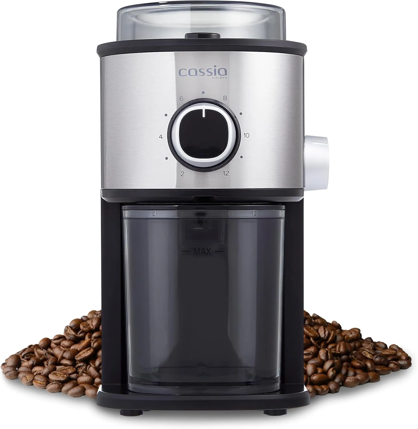 Cassia Electric Stainless Steel Burr Coffee Grinder - 150W, 14 Settings for Precision Grinding, 2-12 Cups Adjustable Quantity Selector, Great for Espresso, Brewed Coffee, and Cold Brew