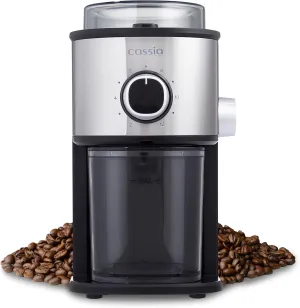 Cassia Electric Stainless Steel Burr Coffee Grinder - 150W, 14 Settings for Precision Grinding, 2-12 Cups Adjustable Quantity Selector, Great for Espresso, Brewed Coffee, and Cold Brew