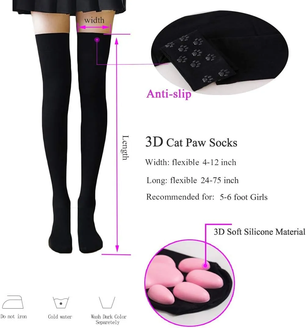 Cat Paw Thigh High Socks Golves, Cute Soft 3D Toe Beans Socks Mittens Kitten Claw Pad Socks for Girl Women Cosplay Set…