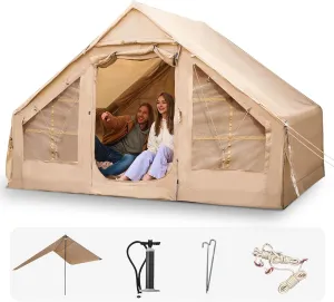 CCF Inflatable Tent for Camping with Canopy and Pump Air Glamping Tents for Camping Adult Easy Setup 4 Season Blow Up Tent Waterproof Windproof Outdoor