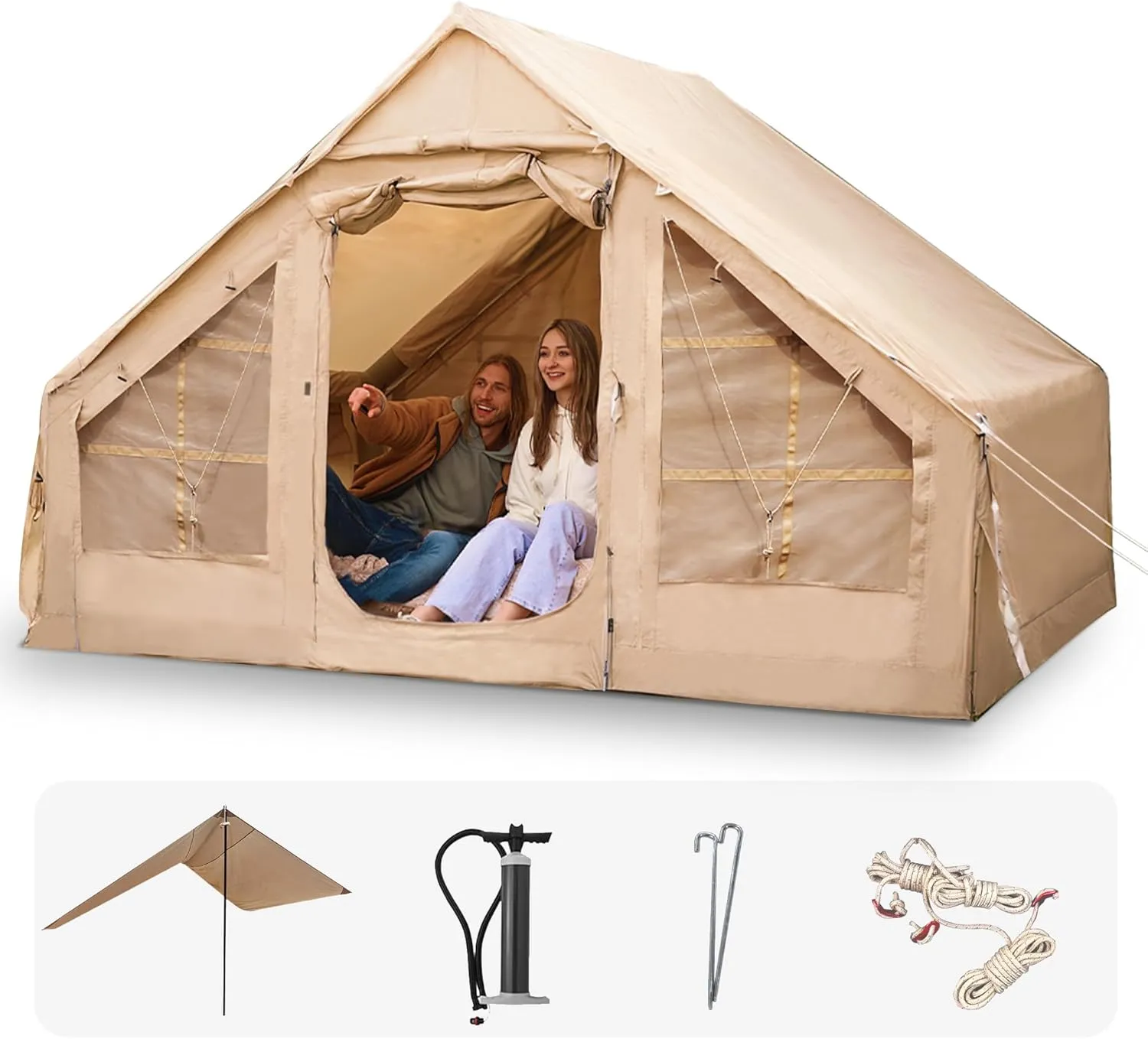 CCF Inflatable Tent for Camping with Canopy and Pump Air Glamping Tents for Camping Adult Easy Setup 4 Season Blow Up Tent Waterproof Windproof Outdoor