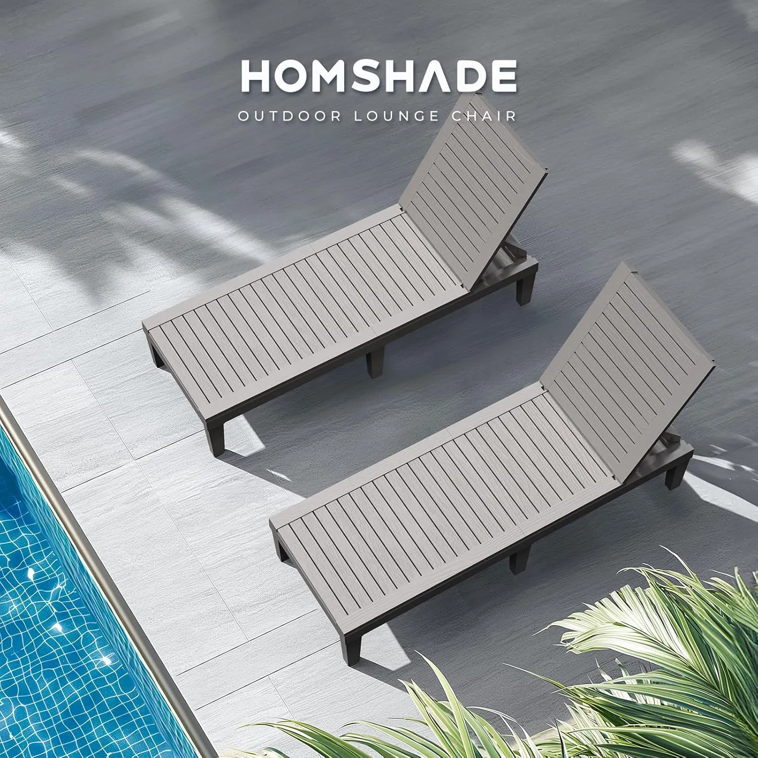 Chaise Lounge Chair Outdoor - 5 Positions Adjustable Backrest, Waterproof, Easy Assembly, with 330lbs Weight Capacity for Pool, Resin (Grey)