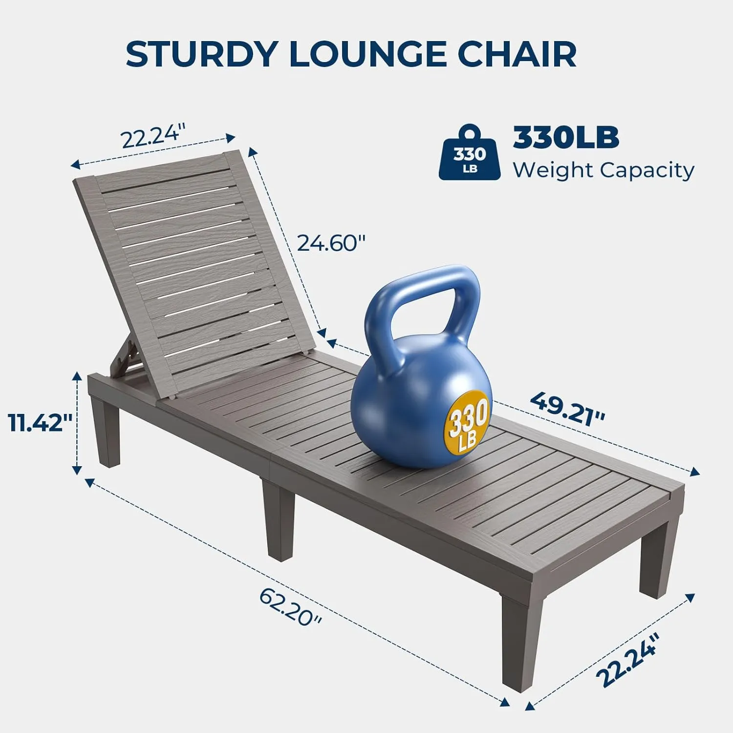 Chaise Lounge Chair Outdoor - 5 Positions Adjustable Backrest, Waterproof, Easy Assembly, with 330lbs Weight Capacity for Pool, Resin (Grey)
