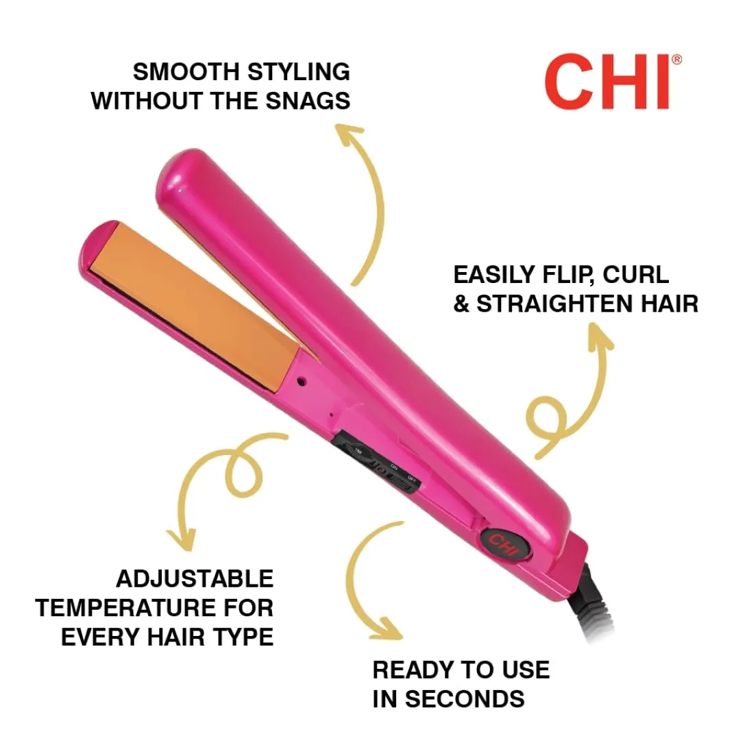 CHI Tourmaline Ceramic Hair Straightening Flat Iron | 1" Plates | Pure Pink | Professional Salon Model Hair Straightener