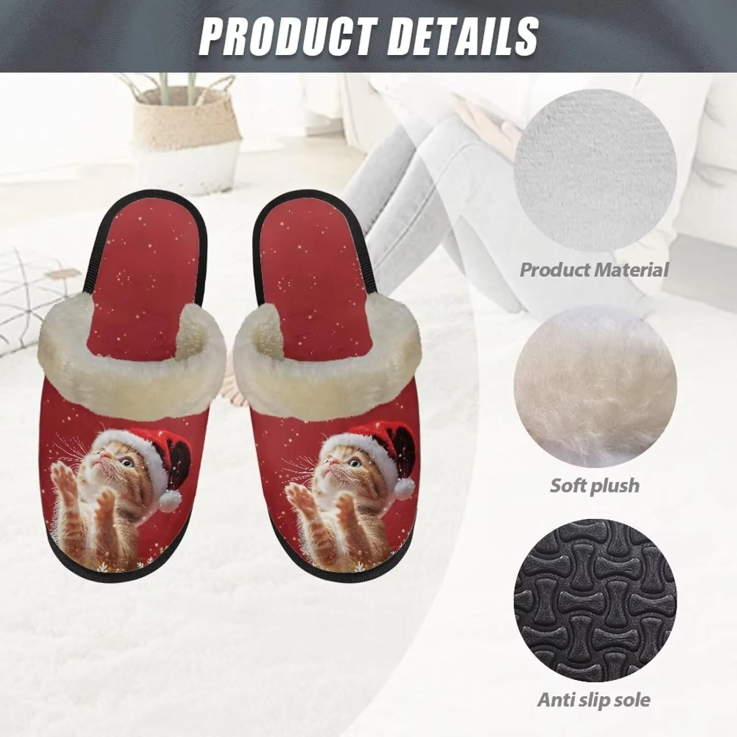 Christmas Slippers Soft Cushion Fuzzy Slippers for Women Indoor Cute Warm Anti-Slip Bedroom Slippers for Kids