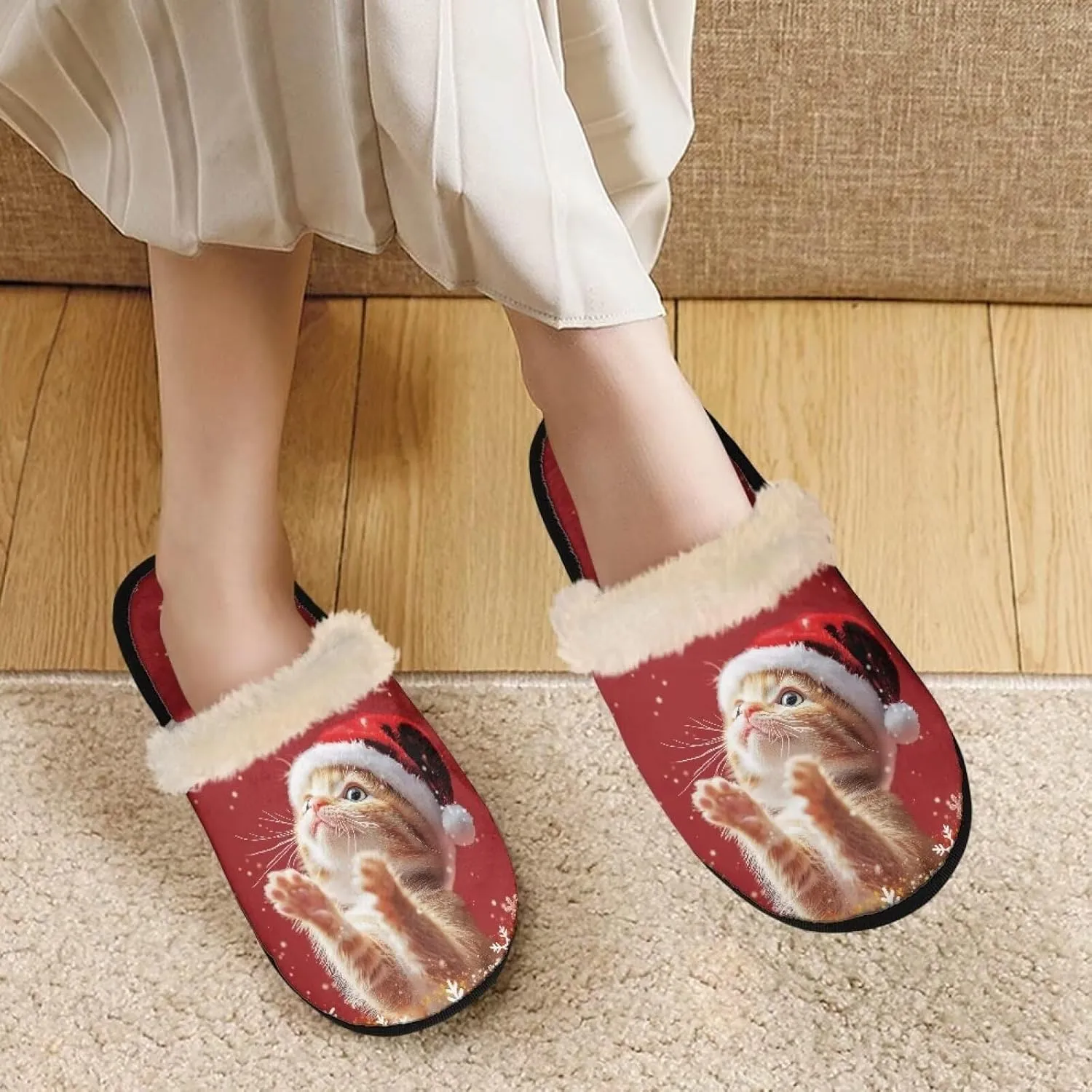 Christmas Slippers Soft Cushion Fuzzy Slippers for Women Indoor Cute Warm Anti-Slip Bedroom Slippers for Kids