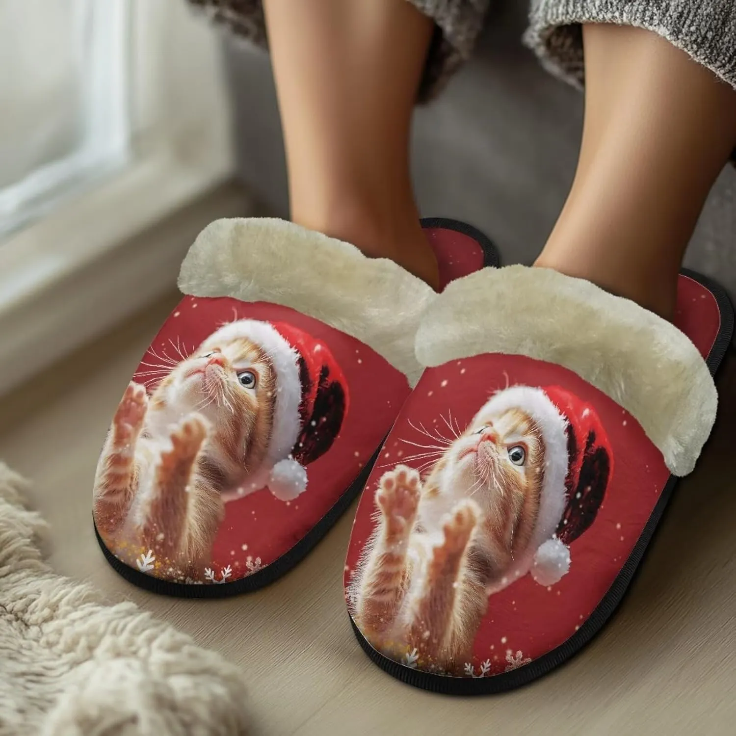 Christmas Slippers Soft Cushion Fuzzy Slippers for Women Indoor Cute Warm Anti-Slip Bedroom Slippers for Kids