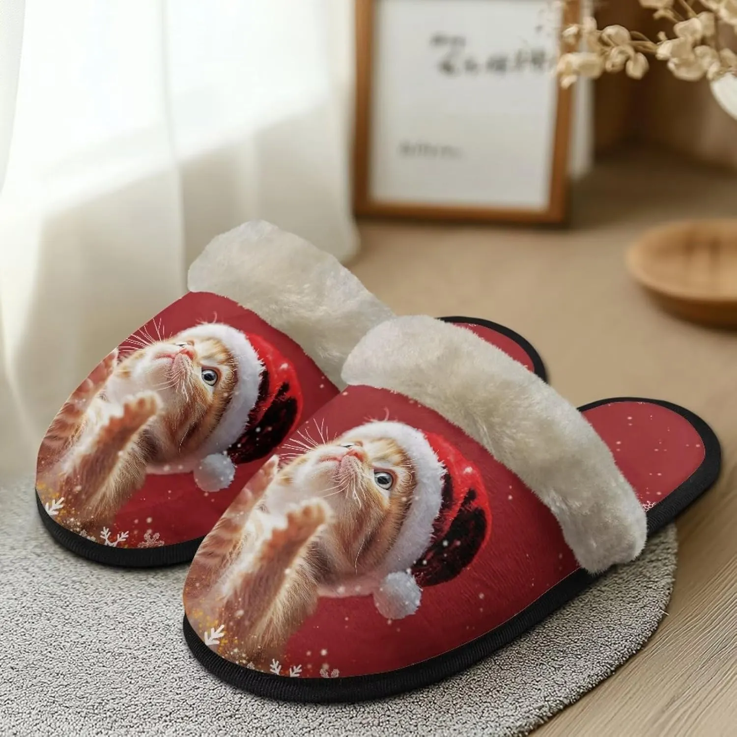 Christmas Slippers Soft Cushion Fuzzy Slippers for Women Indoor Cute Warm Anti-Slip Bedroom Slippers for Kids
