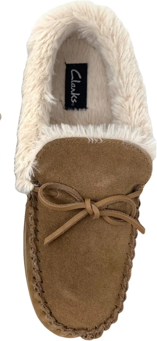 Clarks Women's Faux Fur Lined Moccasin House Shoe Indoor & Outdoor Slipper