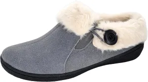 Clarks Womens Suede Leather Slipper with Gore and Bungee JMH2213 - Warm Plush Faux Fur Lining - Indoor Outdoor House Slippers For Women (8 M US, Pewter)
