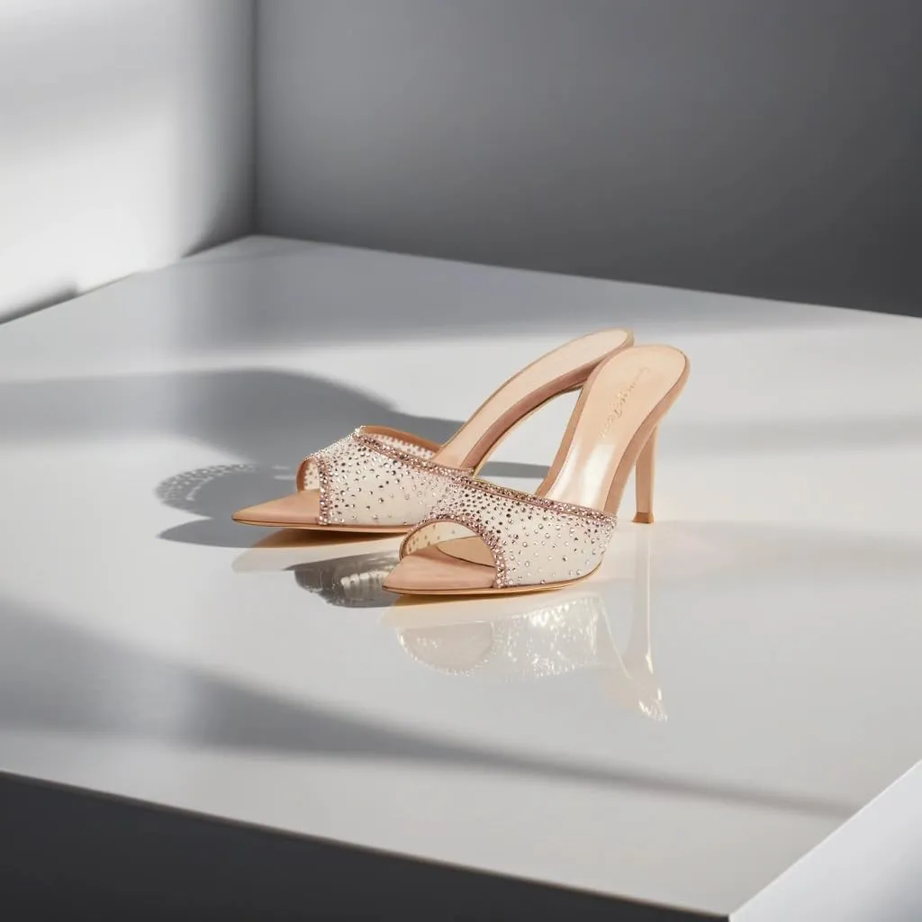 Clear Heels For Women, Clear Crystal Rhinestone Heels For Party Dress Pumps Shoes, Open Toe Heeled Sandals.