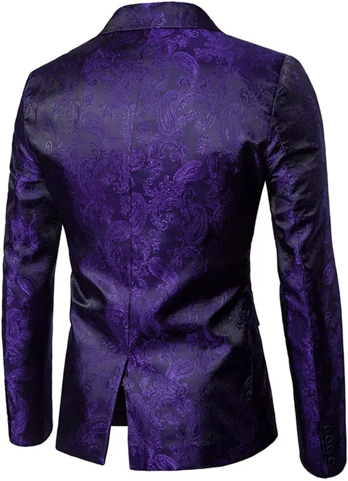 Cloudstyle Mens 2 Piece Paisley Dress Suit One Button Party Wedding Blazer Pants Sets