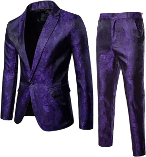 Cloudstyle Mens 2 Piece Paisley Dress Suit One Button Party Wedding Blazer Pants Sets