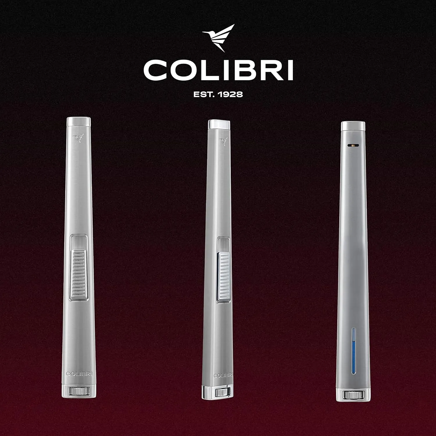 Colibri Aura 10mm Flat Flame Lighter - Elegant and Windproof with Refillable Butane, Ideal for Cigars & Candles, with Single-Action Ignition (Brushed Chrome)