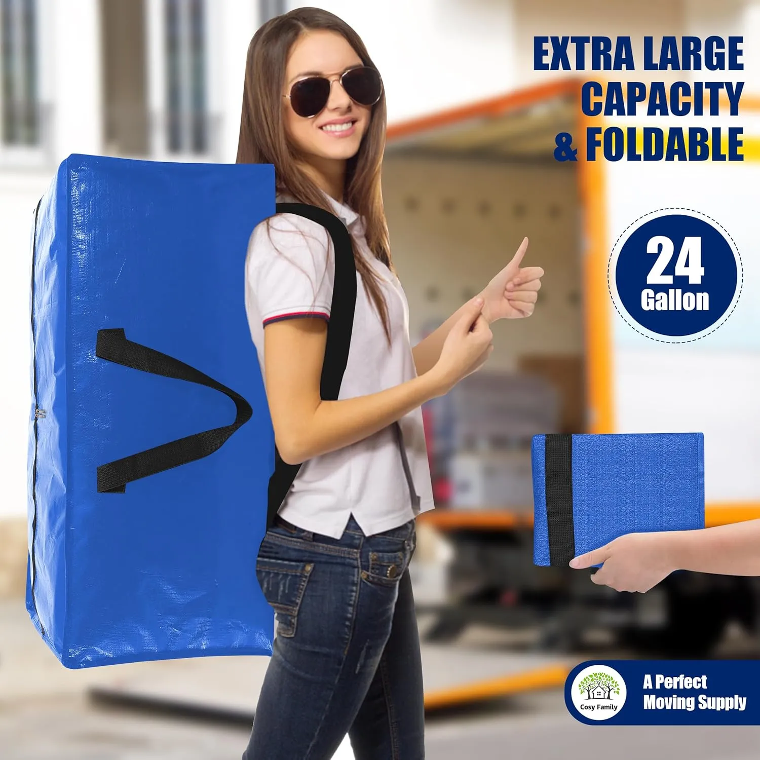 Cosy Family 4 Pack Heavy Duty Extra Large Moving Bags with Backpack Straps - Strong Handles & Zippers, Storage Totes For Space Saving, Fold Flat, Alternative to Moving Box (Set of 4, Multicolored)