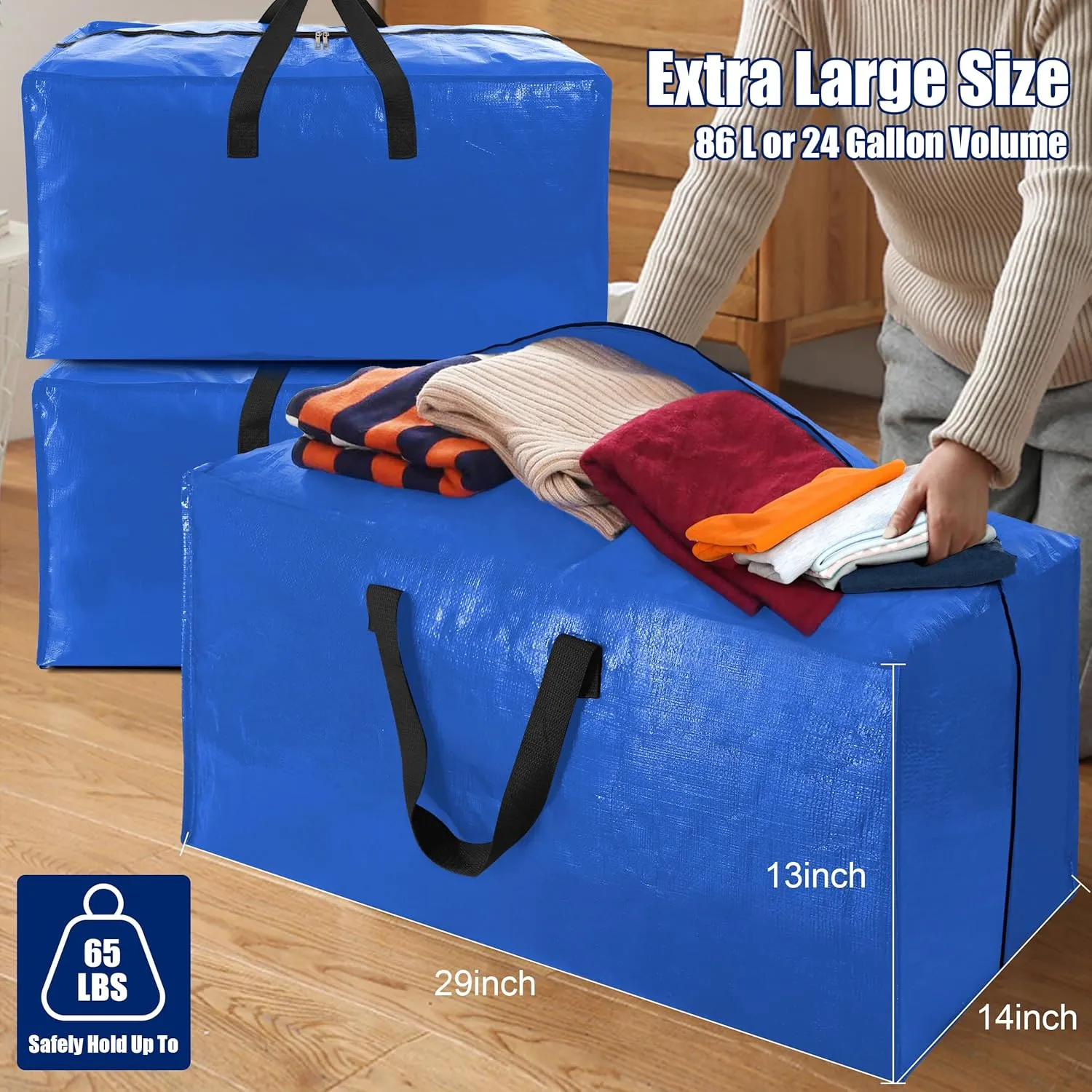 Cosy Family 4 Pack Heavy Duty Extra Large Moving Bags with Backpack Straps - Strong Handles & Zippers, Storage Totes For Space Saving, Fold Flat, Alternative to Moving Box (Set of 4, Multicolored)