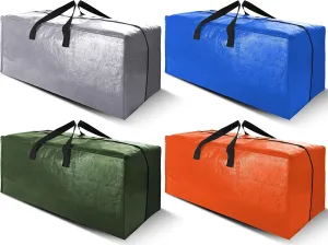 Cosy Family 4 Pack Heavy Duty Extra Large Moving Bags with Backpack Straps - Strong Handles & Zippers, Storage Totes For Space Saving, Fold Flat, Alternative to Moving Box (Set of 4, Multicolored)