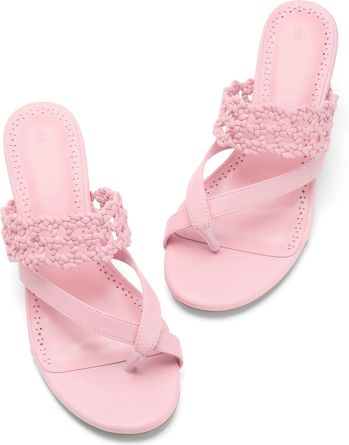 Coutgo Womens Low Kitten Heel Sandals Open Toe Ankle Strap Thong Slides Backless Slip on Dress Shoes