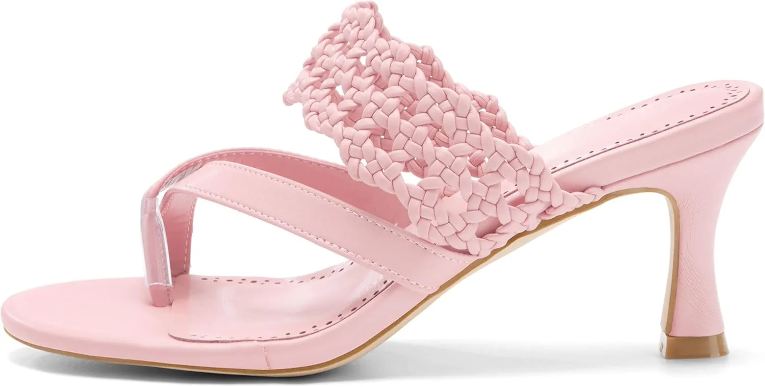 Coutgo Womens Low Kitten Heel Sandals Open Toe Ankle Strap Thong Slides Backless Slip on Dress Shoes