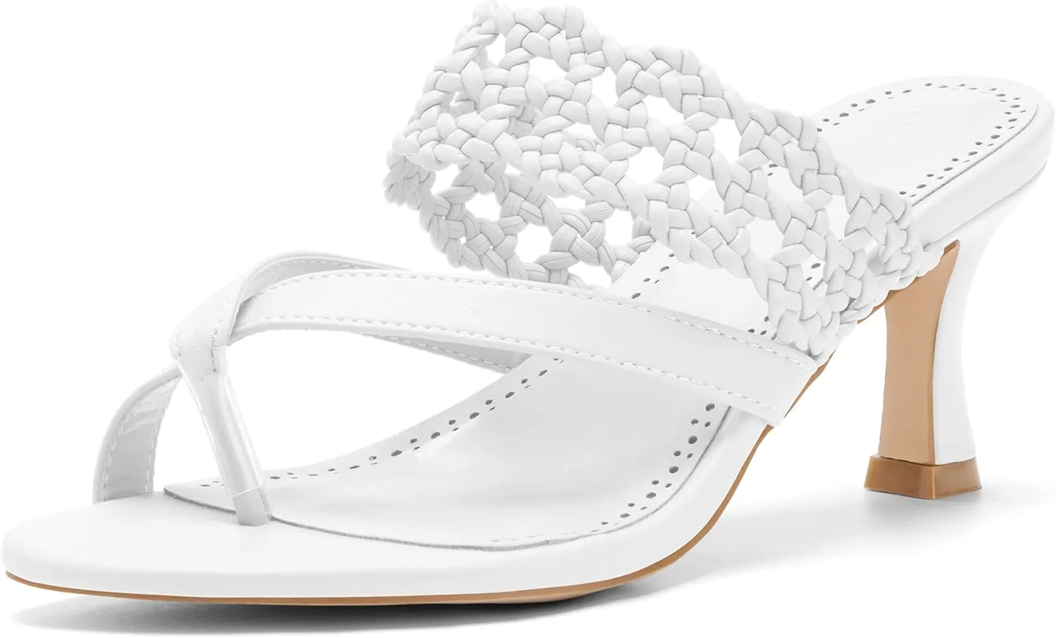 Coutgo Womens Low Kitten Heel Sandals Open Toe Ankle Strap Thong Slides Backless Slip on Dress Shoes