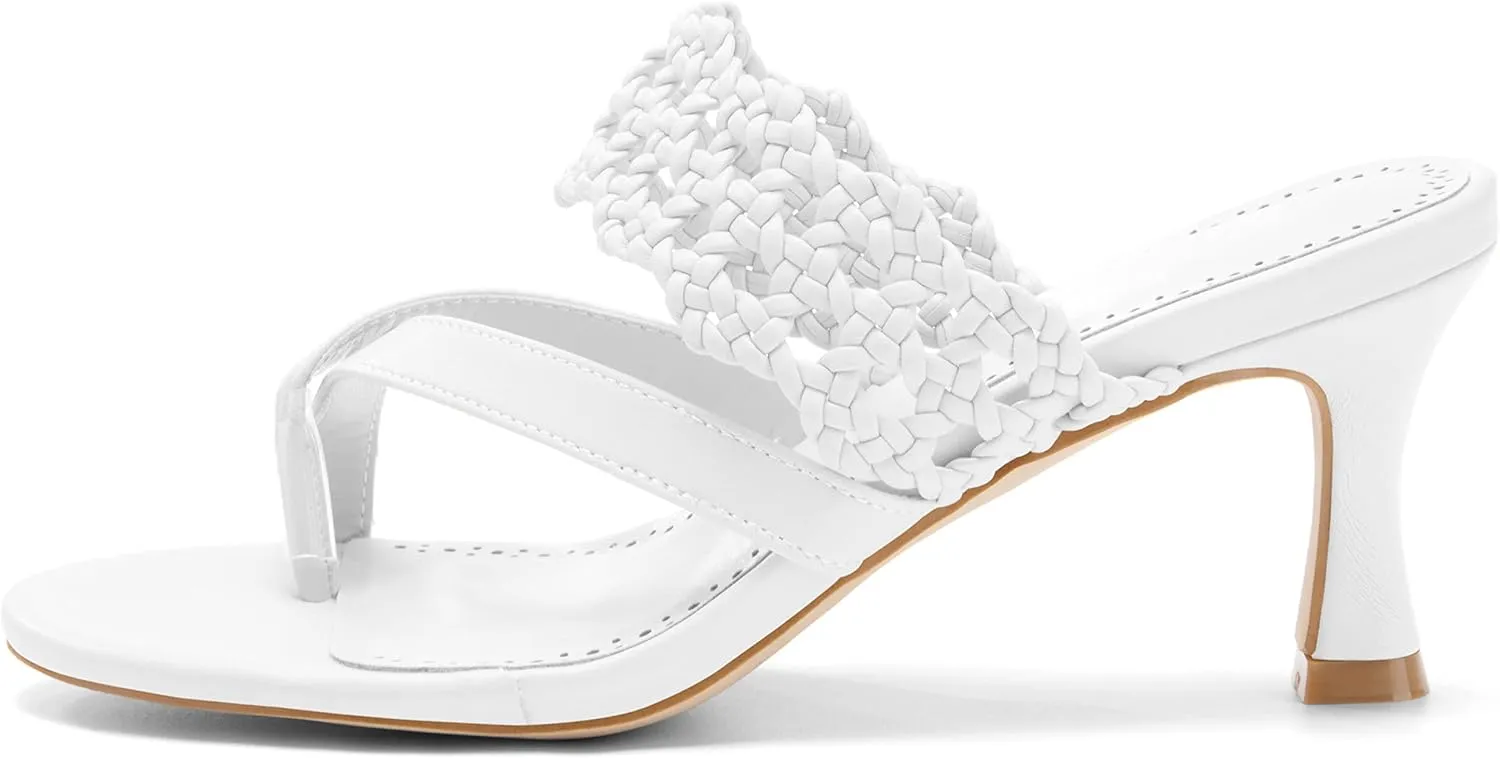 Coutgo Womens Low Kitten Heel Sandals Open Toe Ankle Strap Thong Slides Backless Slip on Dress Shoes