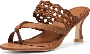 Coutgo Womens Low Kitten Heel Sandals Open Toe Ankle Strap Thong Slides Backless Slip on Dress Shoes