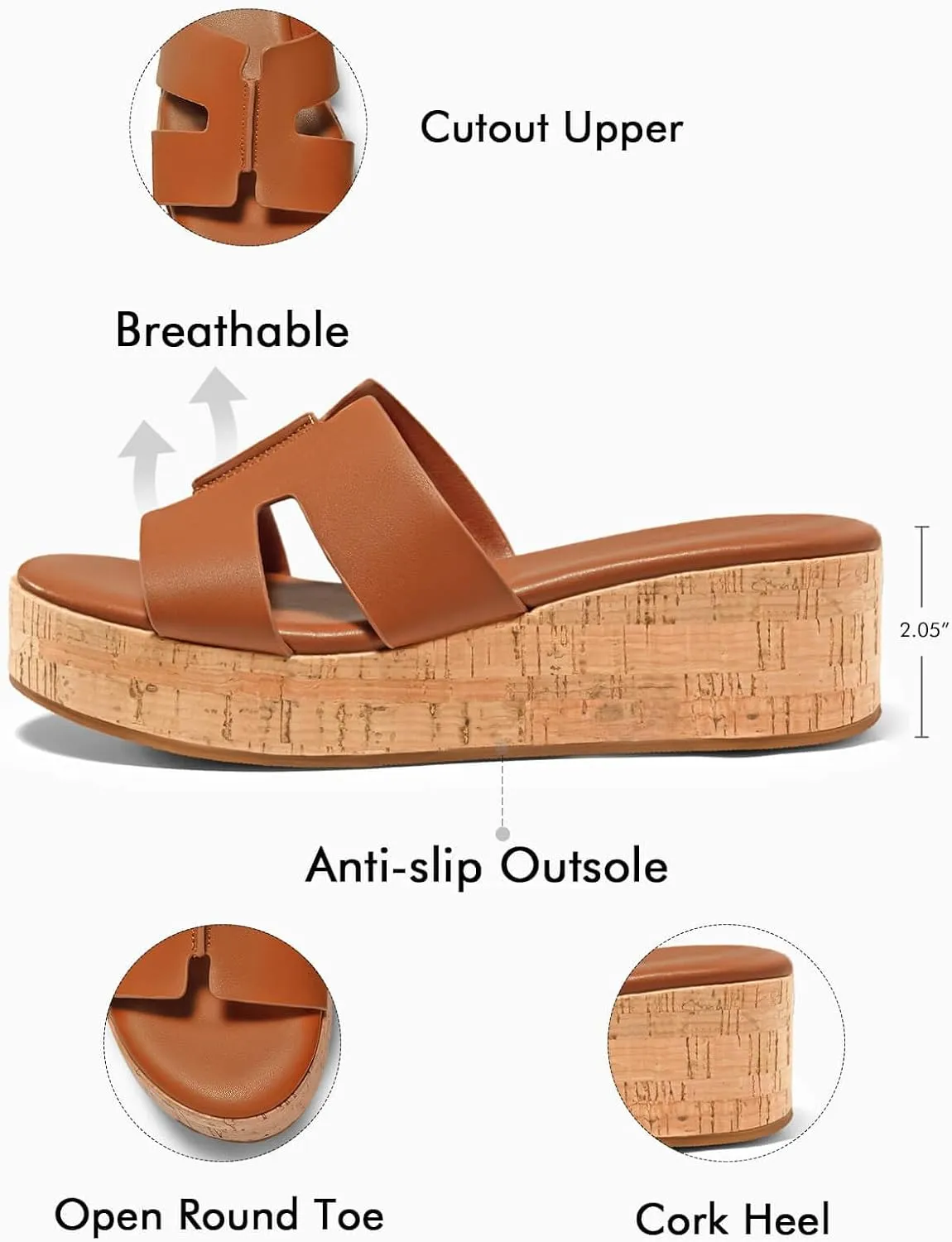 Coutgo Women's Platform Wedge Sandals Open Toe Slip On Slides Cork Heeled Cutout Comfortable Summer Shoes
