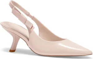 Coutgo Womens Slingback Kitten Heels Closed Pointed Toe Bowknot Patent Leather Slip on Work Pumps Dress Shoes