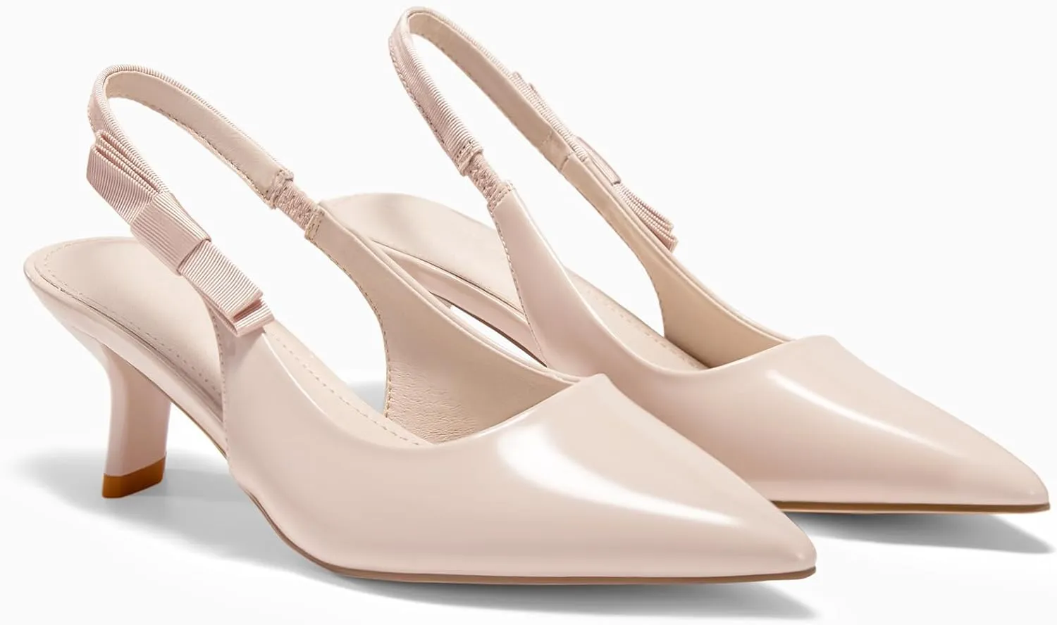 Coutgo Womens Slingback Kitten Heels Closed Pointed Toe Bowknot Patent Leather Slip on Work Pumps Dress Shoes