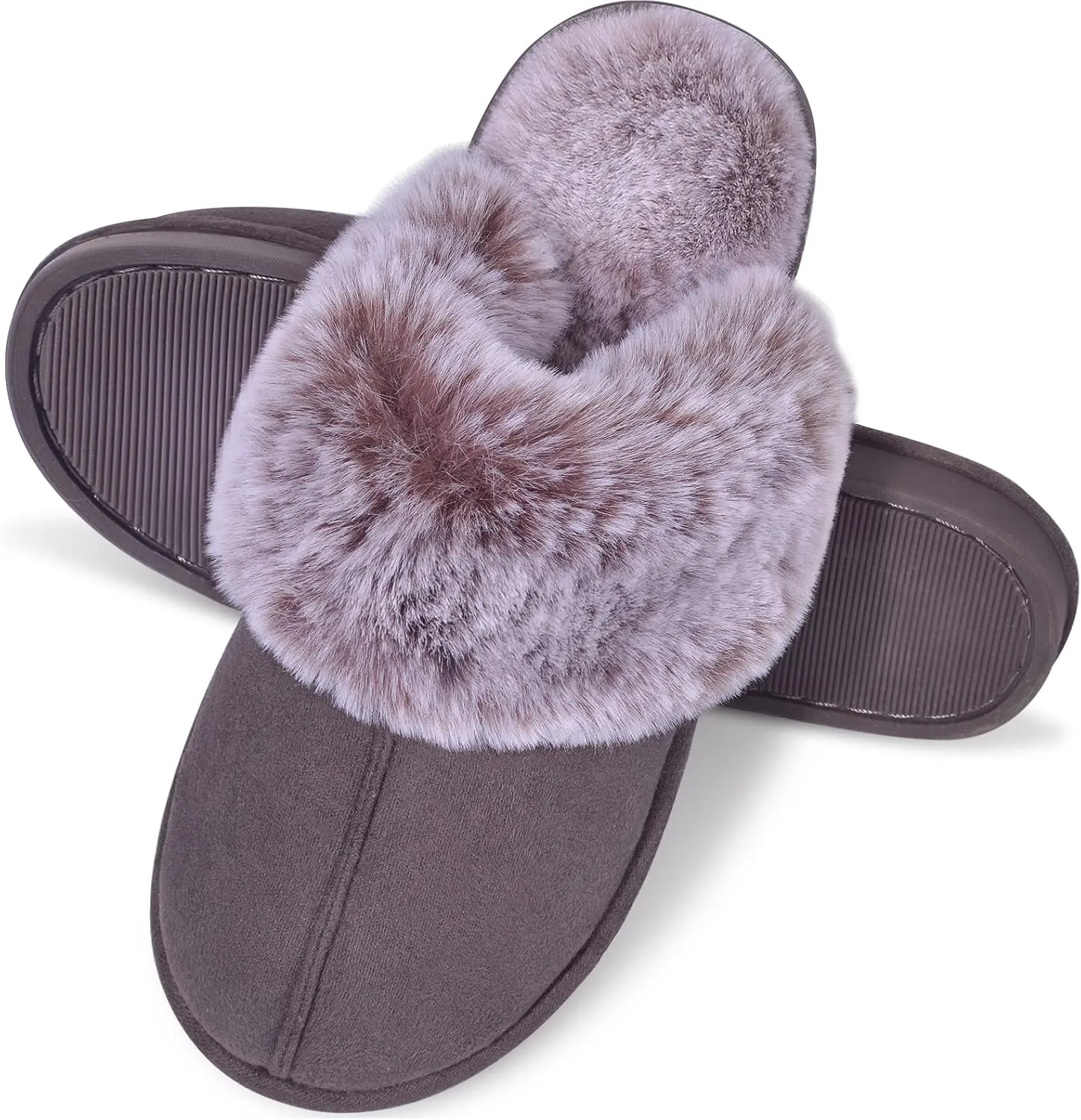 Cozyfurry Womens Slipper Fuzzy Fluffy House Slippers Faux Fur Cozy Warm Soft Indoor Shoes Memory Foam Anti-skid Rubber Sole