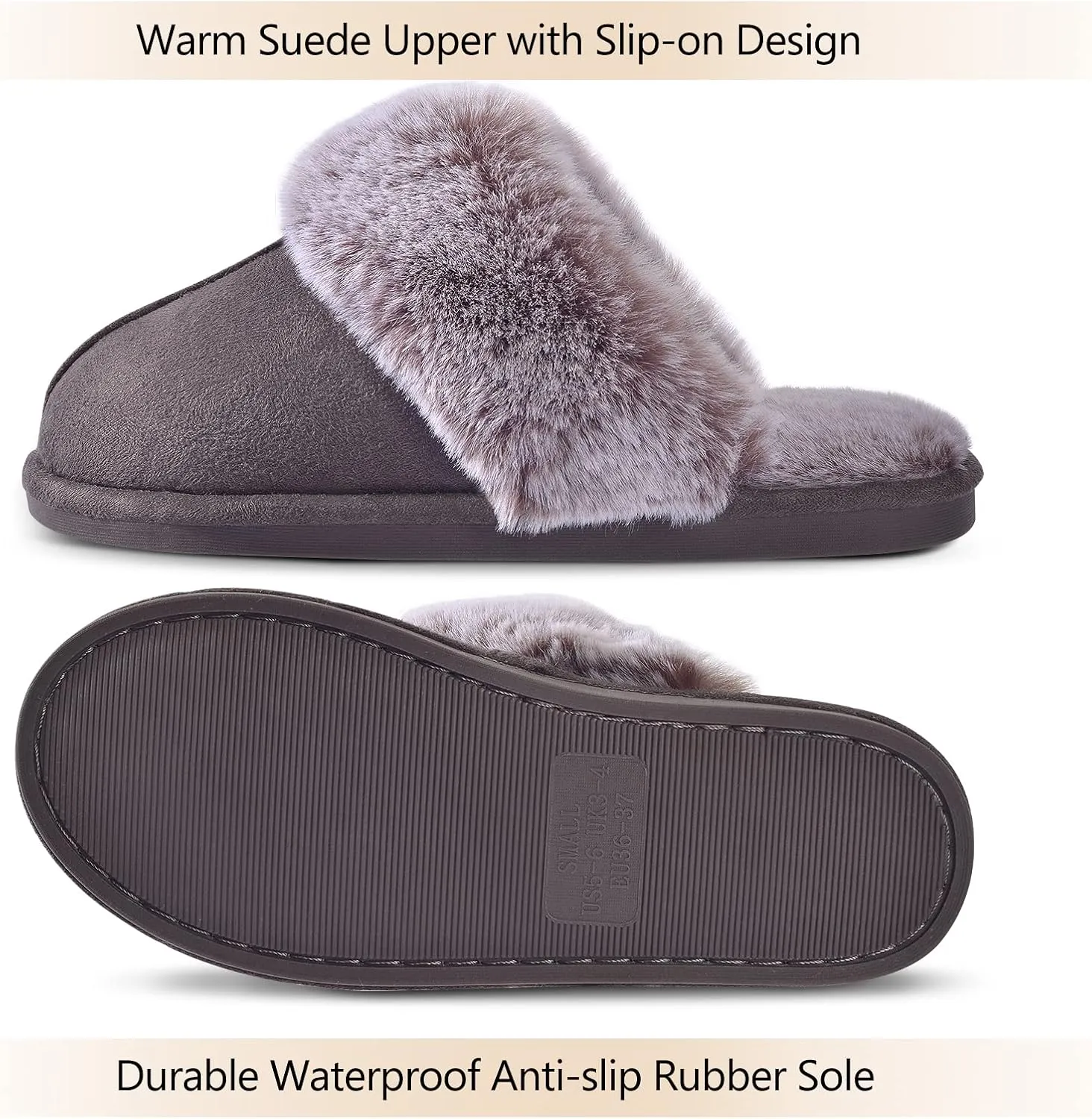 Cozyfurry Womens Slipper Fuzzy Fluffy House Slippers Faux Fur Cozy Warm Soft Indoor Shoes Memory Foam Anti-skid Rubber Sole